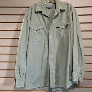 Roper Mens L Green Blue Plaid Long Sleeve Western Cowboy Button Down Shirt